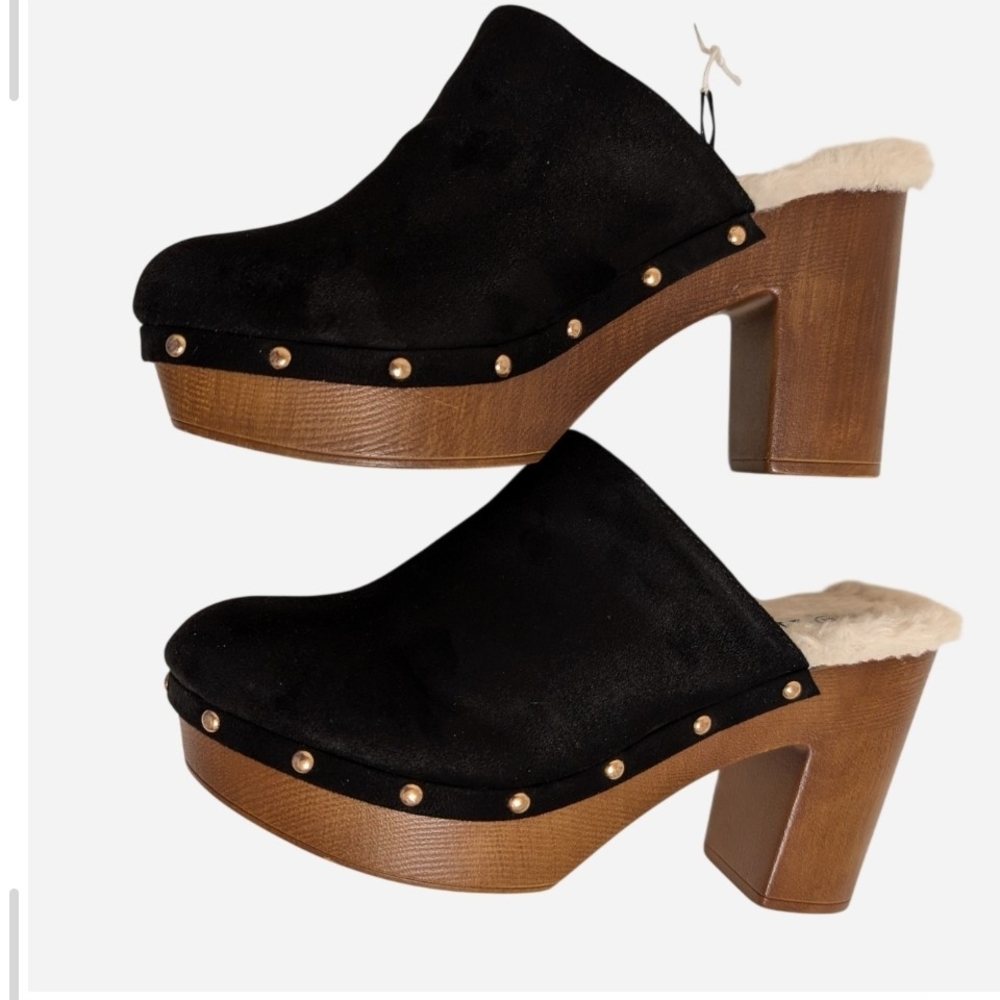 Pre-owned Mudd Black and Brown Clogs with Faux Fur - Picture 2 of 4